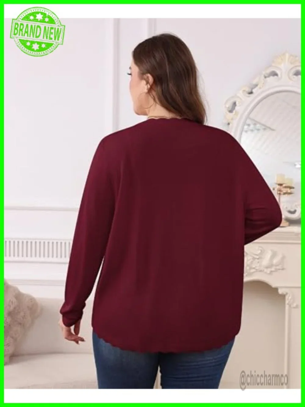 Plus Size Open Front Long Sleeve V-Neck Lightweight Knit Cardigan